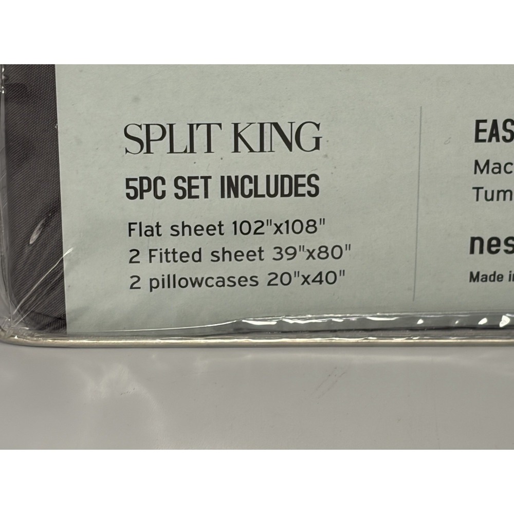 NESTL Split King SIZE 5 PIECE BED SHEET SET. Grey Hypoallergenic New/1800 Ct - Picture 7 of 11